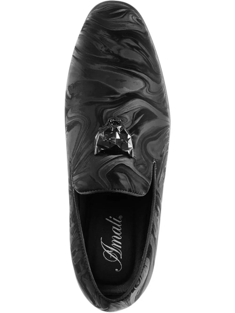 Amali Men's Black Jano paisley Embossed Velvet Loafers Trim Slip On Tuxedo Shoes
